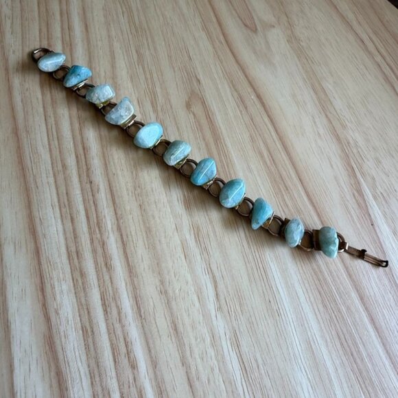 Vintage Larimar Stone Bracelet With Gold Plated Chain & Clasp 7" Length - Picture 3 of 10